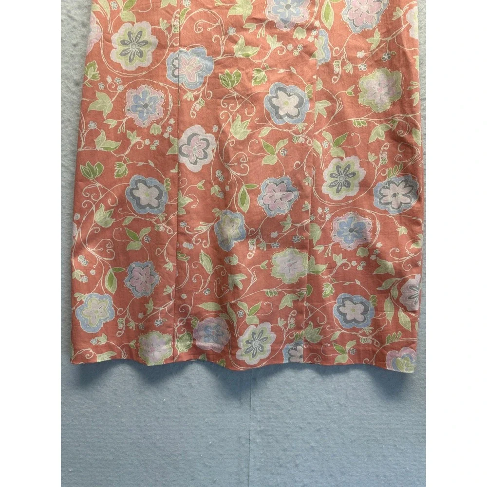 Sigrid Olsen Floral V-Neck Mini Dress Coral Pink Lace Trim Sleeveless Athleisure